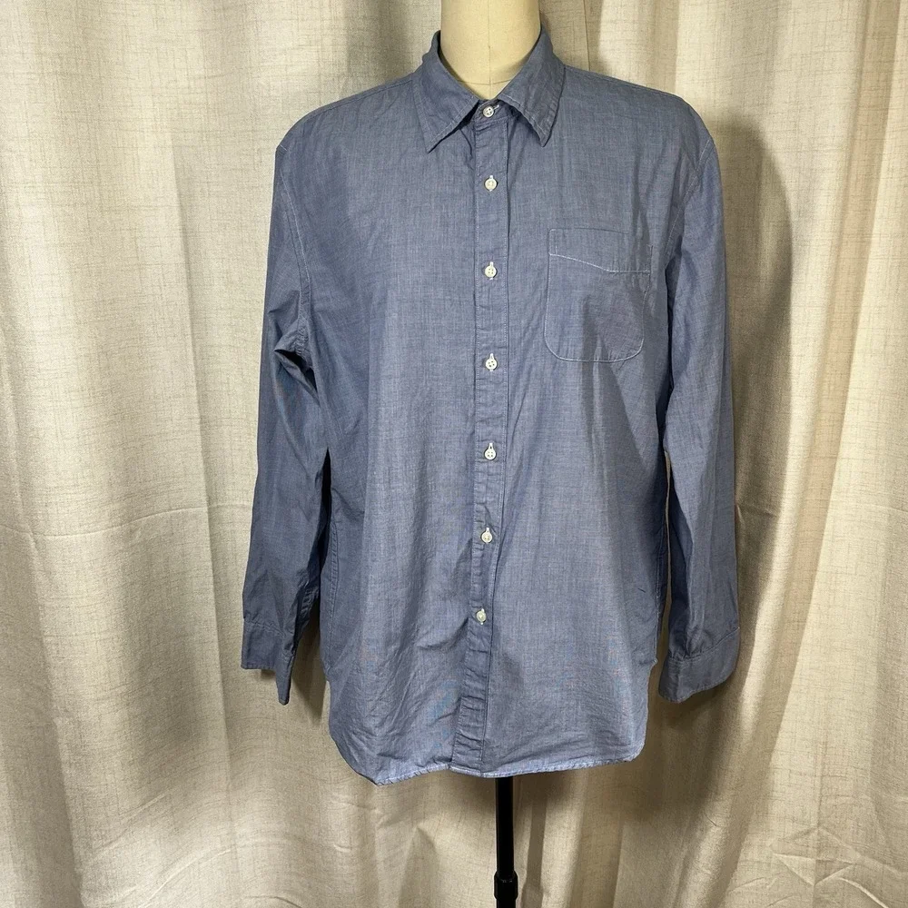 J. Crew Mens Relaxed Secret Wash‎ Cotton Button Down Shirt Waterfall Blue Large